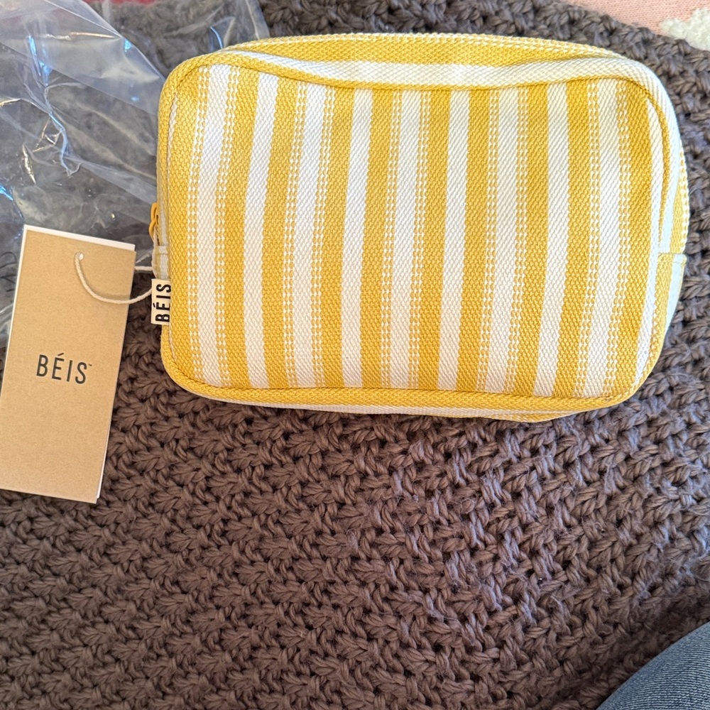 BEIS Yellow and White Striped Crossbody Pouch Bag